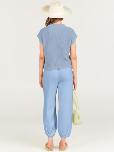 Image of ANRABESS Women's Two Piece Outfits Sweater Sets Knit Pullover Tops and High Waisted Pants Tracksuit Lounge Sets