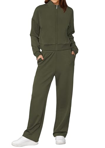 Image of XIEERDUO Lounge Sets for Women 2025 Sweatsuit 2 Piece Outfits Sweatshirt Wide Leg Sweatpant Tracksuit Matching Set