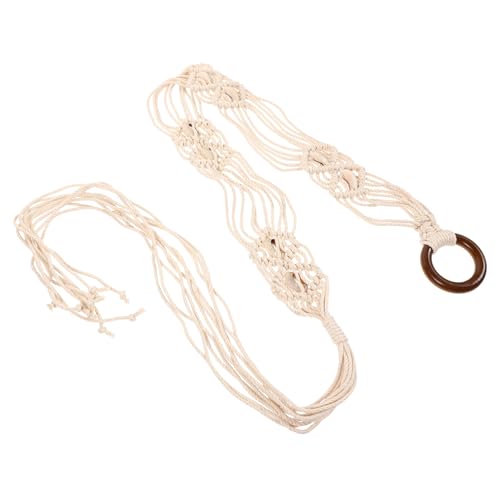 VALICLUD Bohemian Woven Dress Belt for Women Handcrafted Wax Rope Waist Belt with Shell Buckle Decorative Waistband for Pants and Dresses Stylish Ethnic Accessory for Casual and Formal Wear