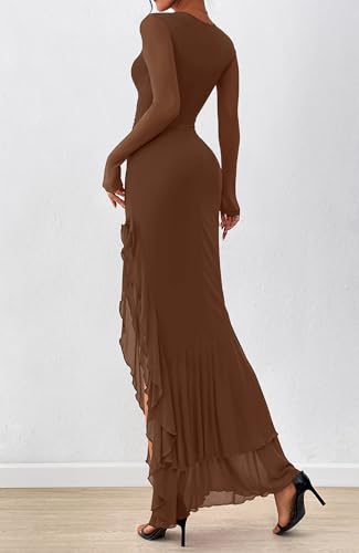 Btfbm Women's Maxi Dresses Fall 2026 Long Sleeve Wedding Guest Dress Brown #TOP7