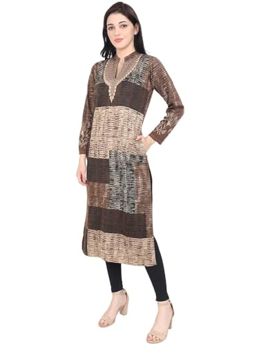 Image of Rosary Women's Winter Woolen Kurti Jacquard Straight Fit Ethnic Wear with 2 Side Pockets