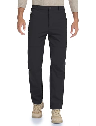 HFDWYJ Thermohose Herren Winter Schoeffel Skihose Herren Wanderhose Outdoor Hosen Für Herren Softshell Hosen Für Klettern Und Wandern Gefüttert Softshellhose Winddicht wasserdichte Hose-schwarz-L