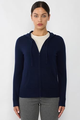 Image of JENNIE LIU Women's 100% Pure Cashmere Long Sleeve Zip Hoodie Cardigan Sweater