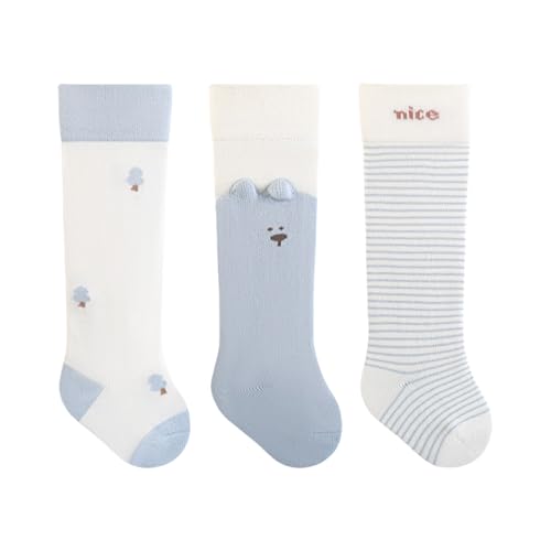 KMGDM - Calcetines largos de algodón de tubo para niños pequeños, suaves, elásticos, para jugar activo, temporada fría, otoño y niños, azul, Small