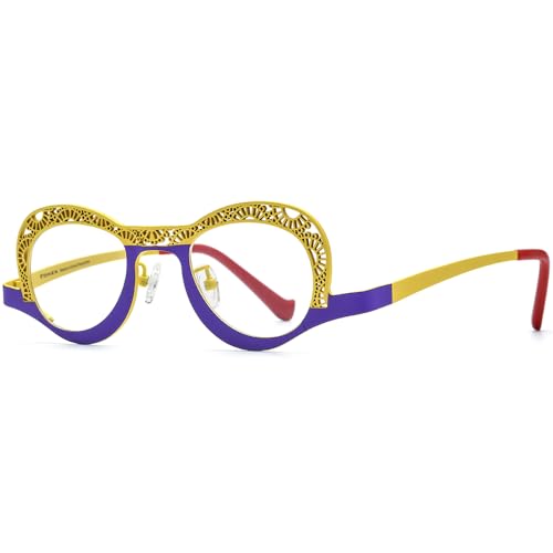 Image of FONEX Colorful Pure Titanium Glasses Frame Women Retro Round Eyeglasses