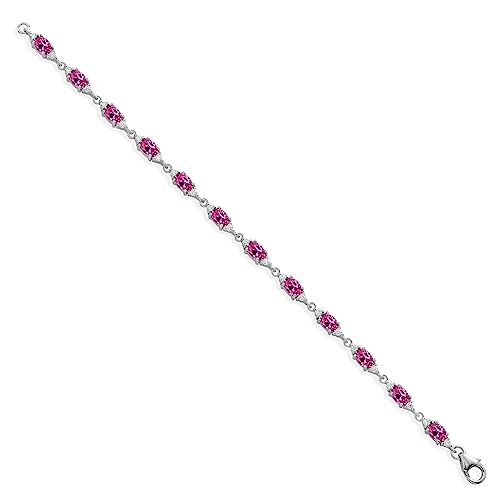 Gem Stone King 925 Sterling Silver Pink Created Sapphire and White Moissanite Tennis Bracelet For Women (6.91 Cttw, Gemstone Birthstone, Oval 6X4MM, 7 Inch)3