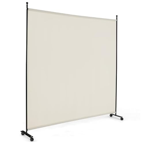 GOPLUS Biombo Separador de Ambientes de1 Panel con Ruedas Bloqueables, Biombo Plegable de Tela con Marco de Metal para Privacidad, Divisor para Salón Dormitorio (Blanco, 1 Panel, 184x184 cm)