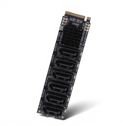 Carte M.2 vers SATA 3.0 à 6 ports ASM1166 PCIe 3.0 pour extension de disque dur PC