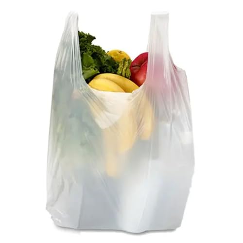 BUNIMA Large Heavy-Duty Plastic Grocery Bags (5545 cm) | Tear-Resistant (100 Pcs) Reusable & Recyclable Shopping Bags with Strong Carry Handles | Multipurpose Storage & Retail Bags White