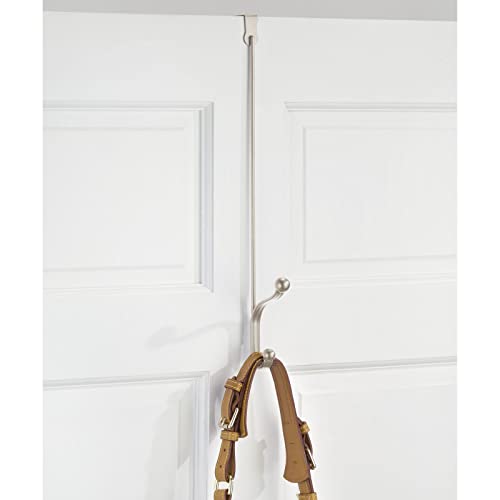 mDesign Metal Modern Over The Door Storage Organizer Rack - Hang Coats, Hoodies, Hats, Scarves, Purses, Leashes, Towels, Robes, Clothing - 17" Tall, 2 Hooks - 2 Pack - Satin thumbnail 3