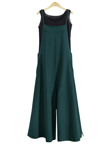 Image of YESNO Women Casual Loose Long Bib Pants Wide Leg Jumpsuits Baggy Cotton Rompers Overalls with Pockets PZZTYP2