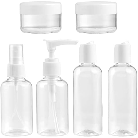 Clear Portable Travel Bottles Set 6 Piece Air Travel Size Bottle Toiletries Liquid Containers Refillable Leak Proof for Cosmetic Makeup with Storage Bag Cover