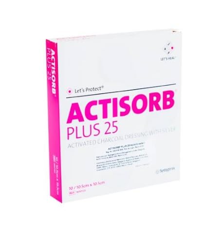 ACTISORB Plus 25 apósito antimicrobiano de carbón activo 10,5 x 10,5 cm Caja 10 Uds