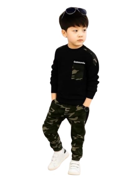 Boy's Army_ T-shirt and pant pair Top-bottom set Cotton Spandex For Casual Wear-image-39