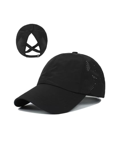 KGDUYC Pferdeschwanz Baseballkappe Damen Sommer Einstellbare Schnell trocknende Masche Atmungsaktiv Baseballmütze Unisex Criss Cross Hüte Sport Mütze - Schwarz