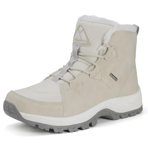 Mishansha Mujer Botas de Nieve Al Aire Libre Senderismo Trekking Zapatos Invierno Forro Piel Sneakers Calientes Botines Gris Claro Gr.40