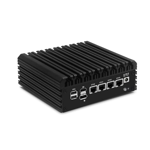 ROUAFWIT Dispositivo Cortafuegos N150 (N100 Mejorado) Mini PC con Cortafuegos sin Ventilador, Microordenador DDR5 8GB RAM 128GB SSD, 4 x 2.5 GbE i226-V, Pantalla Dual 4K, TF Slot