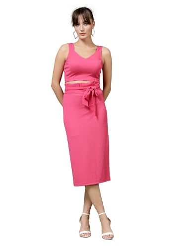 Oomph! Stretchable Lycra Coord Top And Skirt Set For Women, Pink - Coord_Mt929Msk120