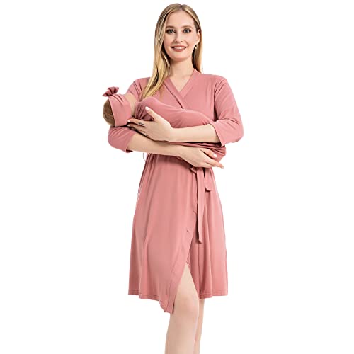 Galabloomer Maternity Robe and Baby Receiving Blanket, Matching Mommy Labor Delivery Robe and Swaddle Set Little Red Heart