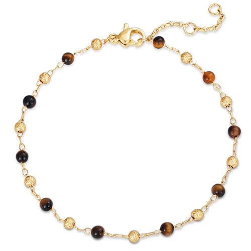 MEVECCO Gold Bracelet for Women Stone Mixed Bracelets 18K Gold Plated Handmade Custom Beaded Charm Chain Bracelet Stack Jewelry Gifts