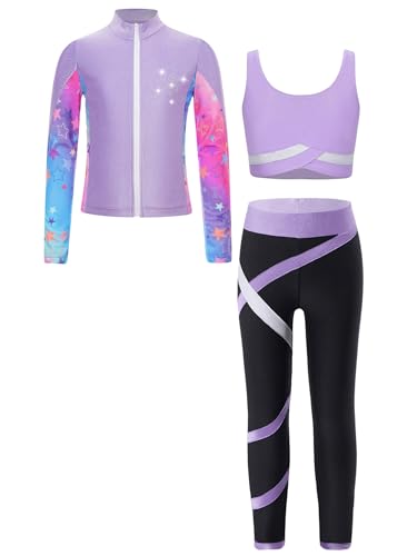 Vêtement athlétique fille stretch trois pièces avec sweat zippé et legging