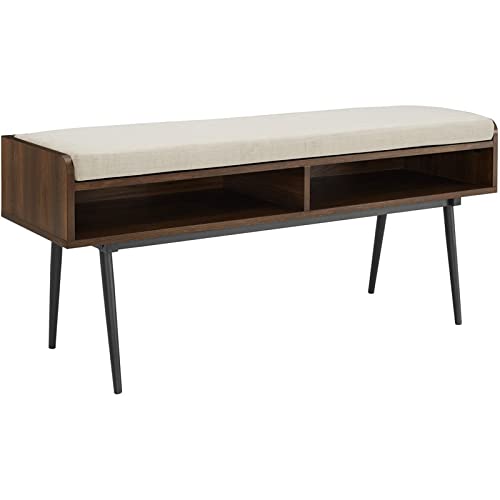 Diaz 44" Modern Bench With Front Storage And Cushion In Dark Walnut/Oatmeal #TOP28
