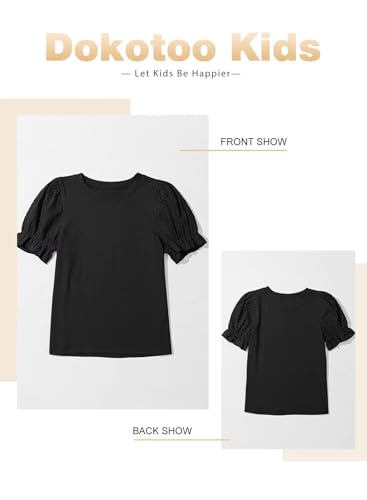 Image of DOKOTOO KIDS Girls Summer Shirts Cute Hollow Out Puff Short Sleeve Tops Casual Crewneck Tee Blouse 6-15 Years