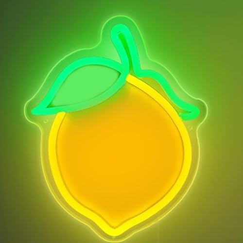 Image of Lemon Neon Sign Cute Fruit Shape Neon Light Fruits Light Up Signs for Wall Decor Apartment, Bar, Kids' Room,Yellow Led Sign for Birthday Party Bedroom,11.5 * 10.3in