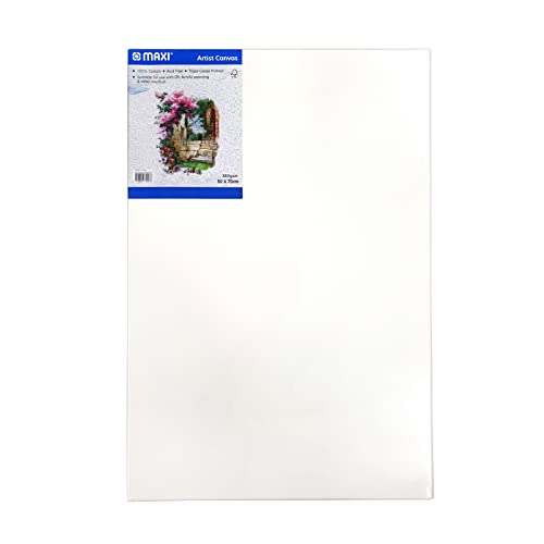 MAXI Stretched Painting Canvas Board 380 Gsm 50x70cm For Oil & Acrylic Artist Drawing Paints White MX-CNV3-50x70