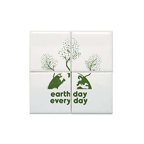 Carreaux Céramique Earth Day 15x15 cm | Lot de 4 Décorations Écologie