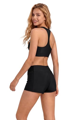 Image of Period Swimwear Sporty Two Piece Menstrual Leakproof Swimsuit Zipper Boyshort Bikini Sets for Teen Girls