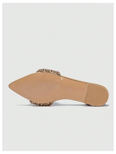 OYOANGLE Women's Rhinestone Pointed Open Toe Sandals Leather Sparkly Single Band Elegant Slide Sandals4