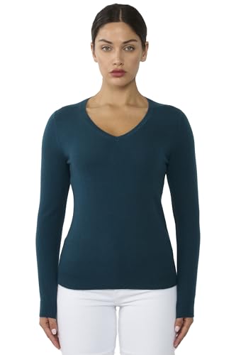 Image of JENNIE LIU Women's 100% Pure Cashmere Long Sleeve Pullover V Neck Sweater