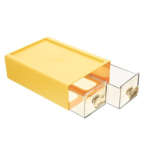 Beavorty 箱 引き出し収納ボックス カトラリーオーガナイザー 化粧容器 ジュエリースタンド メイクアップケースオーガナイザー 卓上メイク 引き出し式ケース オフィスケース pp Yellow