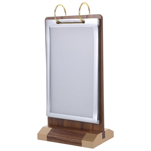 HEANUJJ Flip Display Menu Stand 100x150mm with Metal and Walnut Wooden Base, Desktop Multi-Page Menu Holder for Restaurant and Bar Table Sign Holder