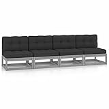 Kstyhome Sofá de jardín 4 plazas con Cojines, Sofa Exterior, Sofas Jardin Modular, Sofa de Palets,Conjunto Jardin Exterior, Muebles de Jardin, Madera Maciza de Pino
