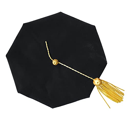GradPlaza Doctoral 8 Sided Black Velvet Tam With Gold Tassel for Graduation PhD Regalia