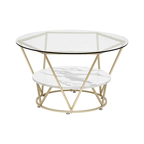 GAOMON Tavolino Rotondo Da Salotto 2 Ripiani - Stile Vintage Con Gambe A Colonna In Metallo E Piani In Legno, Struttura Portante Fino A 68 Kg, Moderno E Rustico - 4