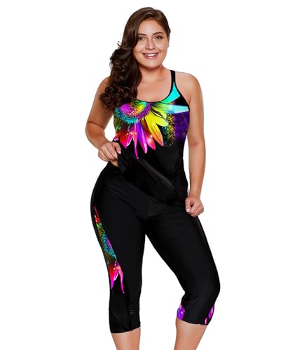 Image of LALAGEN Womens 2023 Plus Size Tankini Swimsuit Rash Guard Capris Athletic Two Piece Swimwear Bathing Suit S-5X