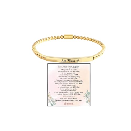 LIU JUN Dont Let The Hard Days Win Beaded Inspire Bracelet For Women Adjustable Natural Turquoise Obsidian Metal Bracelets Stainless Steel Band Inspirational Gifts Jewelry (Let beads Gold)