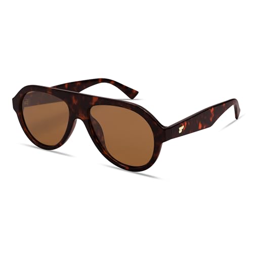 Catálogo de Lentes Dama Top 10. 41 VANLINKER VL9750 - anteojos de sol polarizadas retro para hombre y mujer, de moda de los años 70, Lente café polarizada C2/Marco de tortuga café, M