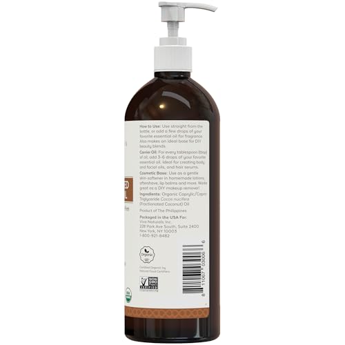 Viva Naturals Organic Fractionated Coconut Oil, 16 fl oz &ndash; Skin & Hair Moisturizer, Massage Oil, Carrier Oil for Essential Oils