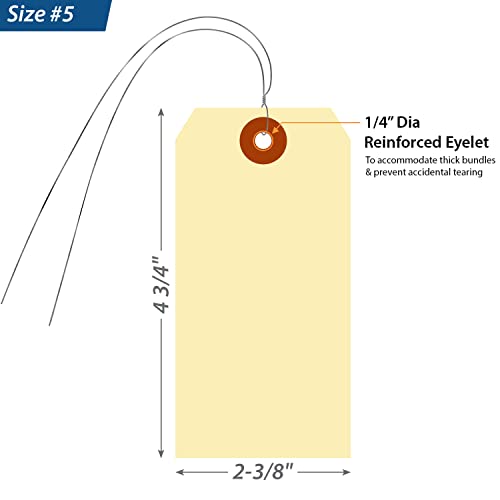 Smartsign Blank Manila Tags With Wire (Pre-Attached)- Pack Of 100, Size-5, 13Pt Thick Cardstock Shipping Tag, 4 3/4" X 2 3/8" Paper Hang Tags With Reinforced Fiber Patch #TOP2