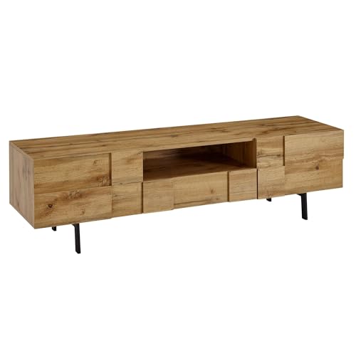 FineBuy Lowboard Holz Eiche-Dekor 160x46x43 cm TV-Kommode mit Zwei Türen,...