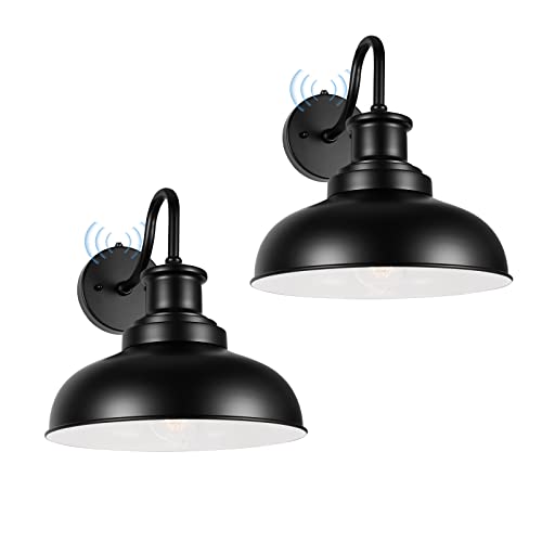 Image of Dusk to Dawn Outdoor Barn Lights, Outdoor Wall Sconces Farmhouse Exterior Wall Mount Light, Vintage Outside Lighting Fixtures, Industrial Black Lanterns for Porch Garage Patio, 2 Pack