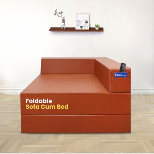 Image of Starlon Foldable Vegan Leather Sofa Cum Bed for Outdoor /Indoor | One Seater Sofa for Corner Placement | Portable & Space-Saving Design (TAN)