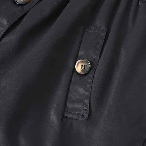 Kids Girls Loose 𝗪aterproof Hooded Jacket Button Closed Long Sleeve Coat Solid Color Windbreaker Jacket for Girls3