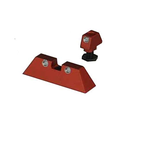 TWP Aluminum Front and Rear Sight 6.5 mm for Glock 17 19 22 23 24 26 27 31 34 35, Anodized Red, Silver Circle