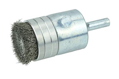Image of Weiler 11114 0.006 inch Wire Size, 302 Stainless Steel Bristles, Banded, Solid End, Stem-Mounted Crimped Wire End Brush, Made in the USA