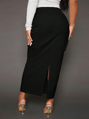 Women Casual Drawstring Waist Pocket Side Skirt Midi Long Skirt3